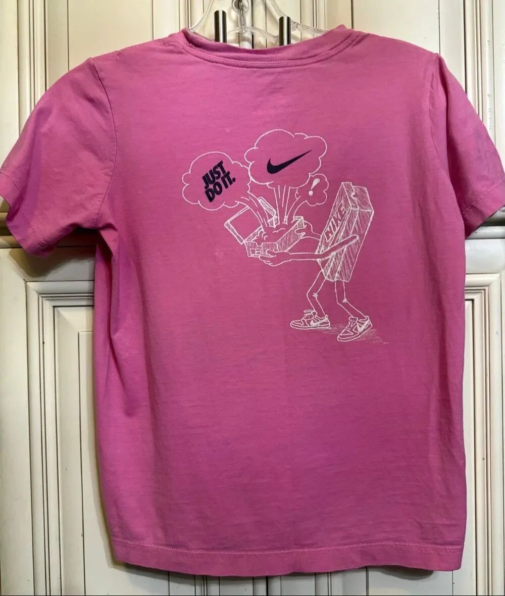Nike Girls Crew Neck Short Sleeve Just Do It Graphic T-Shirt Pink Size Small